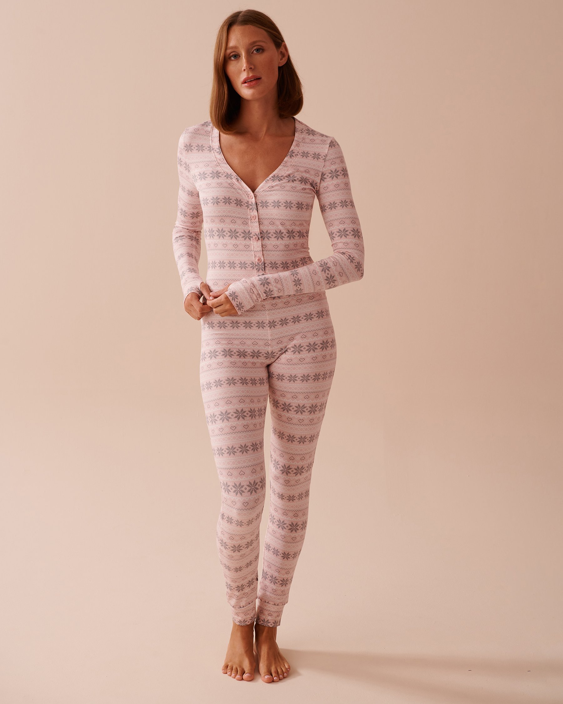 LA VIE EN ROSE Fair Isle Print Super Soft Jumpsuit Pink Fair Isle Print 40300049 - View1