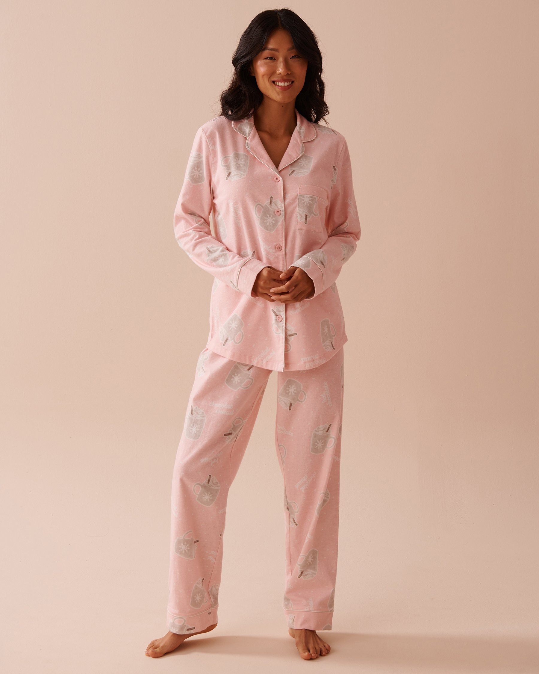 LA VIE EN ROSE Ensemble pyjama en flanelle imprimé tasses Tasses/Rose fée 40400073 - View1