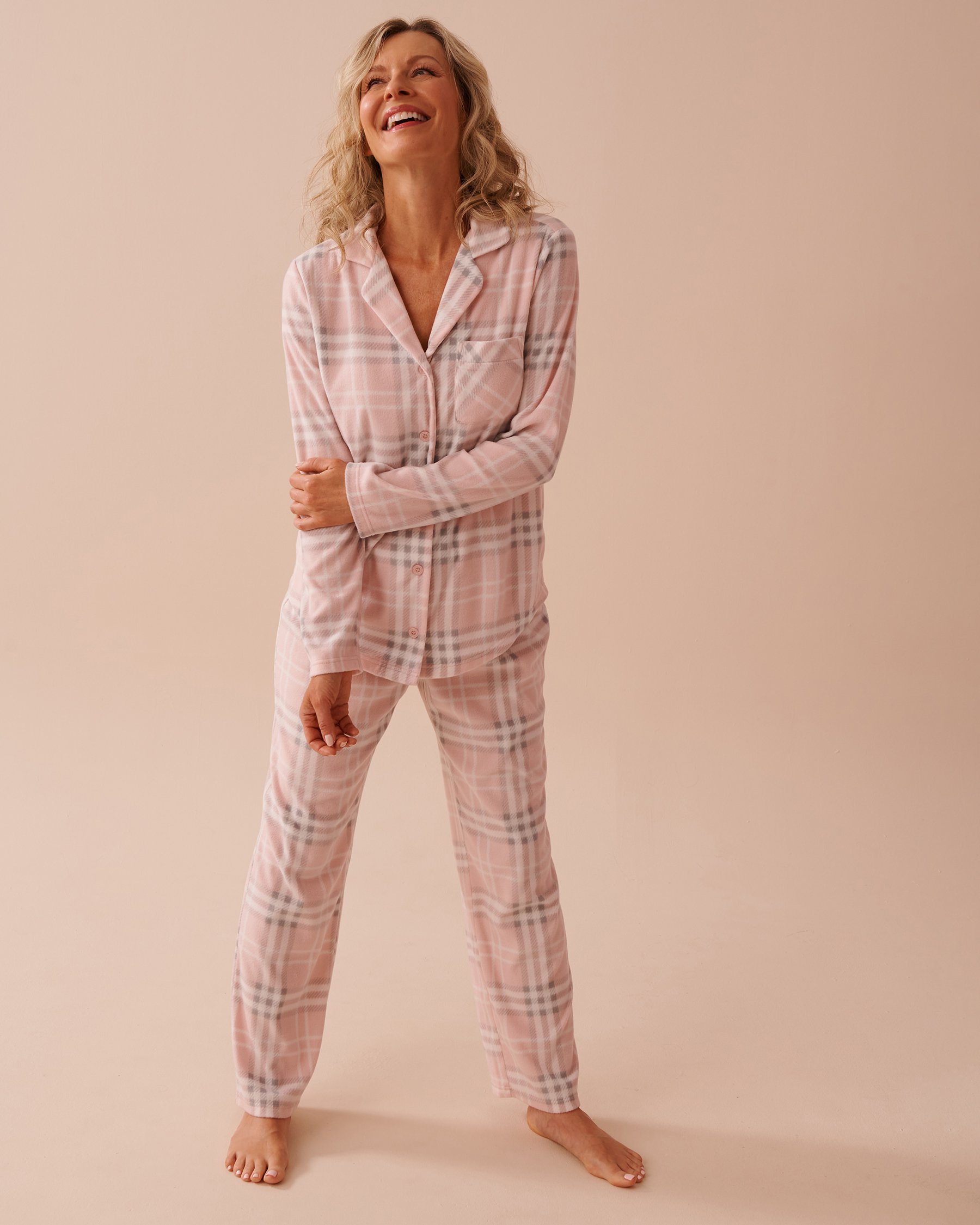 LA VIE EN ROSE Pink Plaid Micropolar PJ Set Fairy Pink Plaid 40400074 - View1